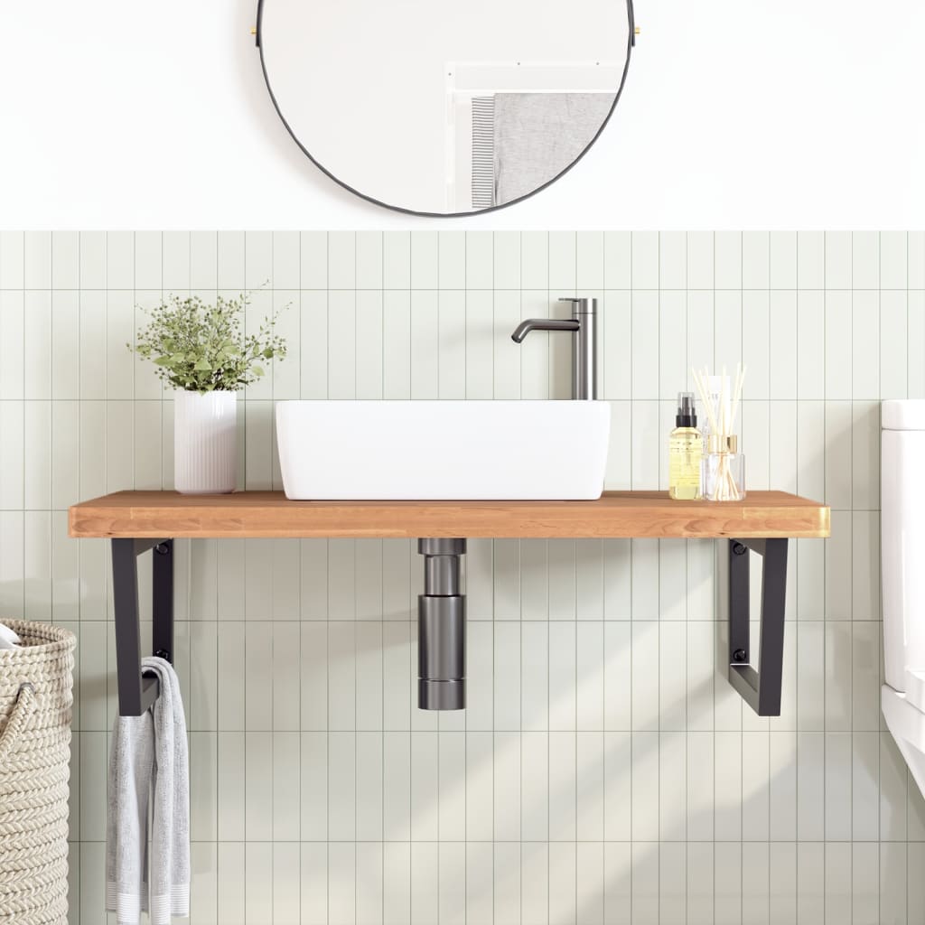 vidaXL Basin Shelf Wall Mounted Steel and Solid Wood Beech