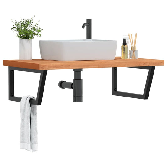 vidaXL Basin Shelf Wall Mounted Steel and Solid Wood Beech