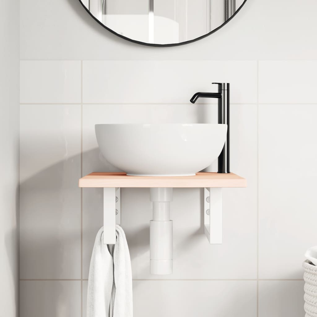 Basin Shelf Wall Mounted Steel and Solid Wood Oak