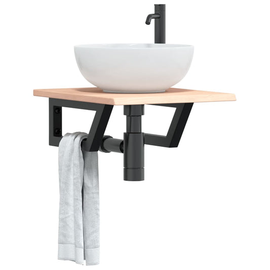 Basin Shelf Wall Mounted Steel and Solid Wood Oak