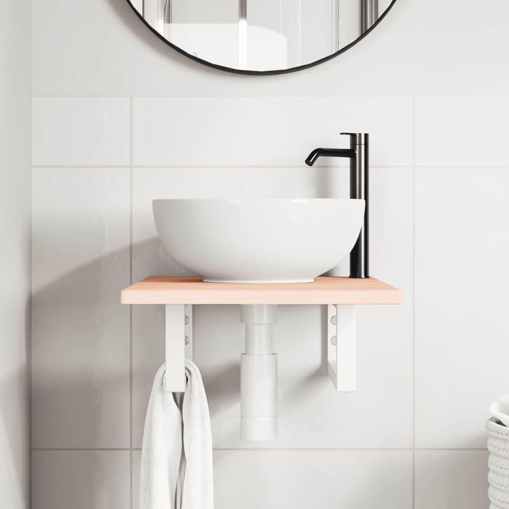 Basin Shelf Wall Mounted Steel and Solid Wood Oak