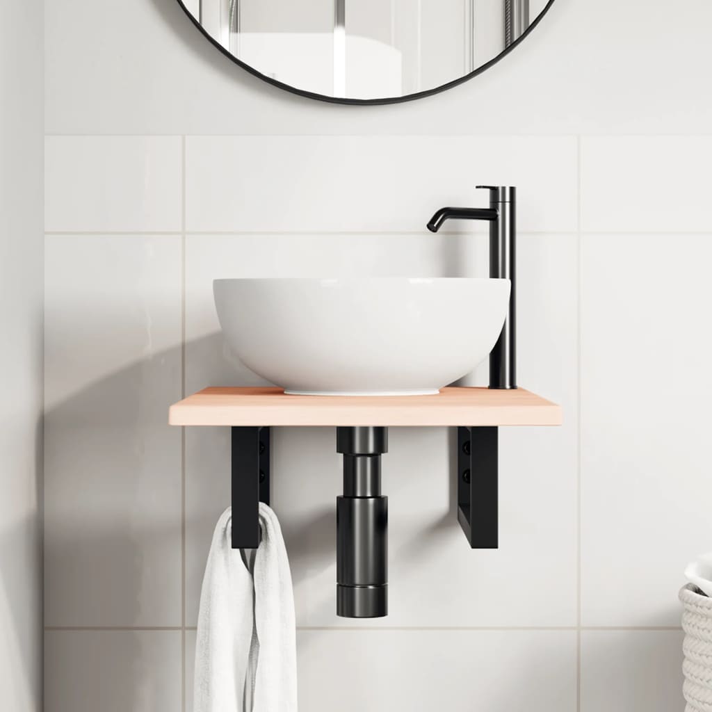 Basin Shelf Wall Mounted Steel and Solid Wood Oak
