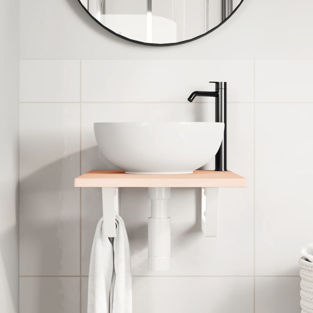 Basin Shelf Wall Mounted Steel and Solid Wood Oak