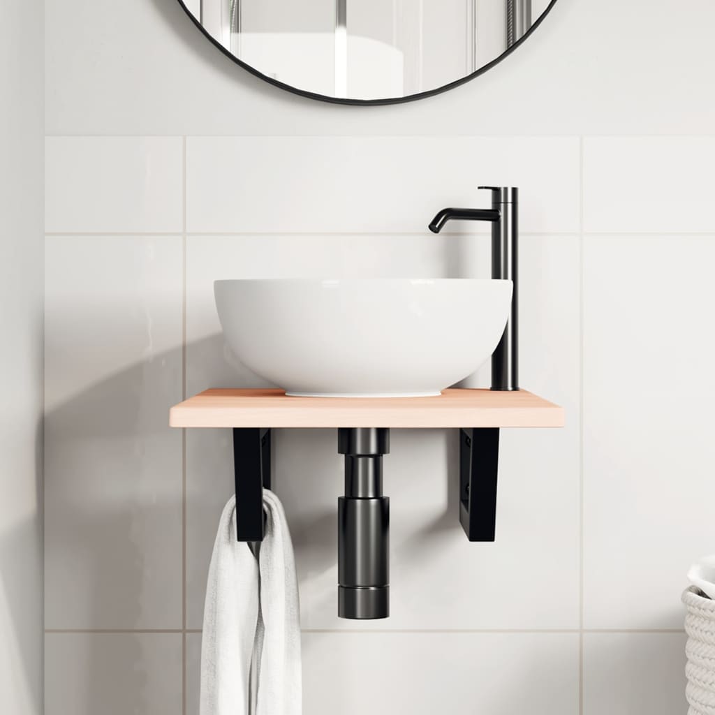 Basin Shelf Wall Mounted Steel and Solid Wood Oak