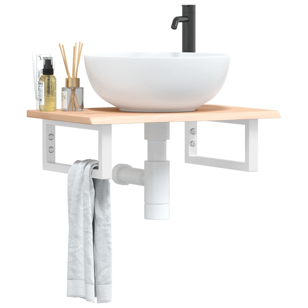 Basin Shelf Wall Mounted Steel and Solid Wood Oak