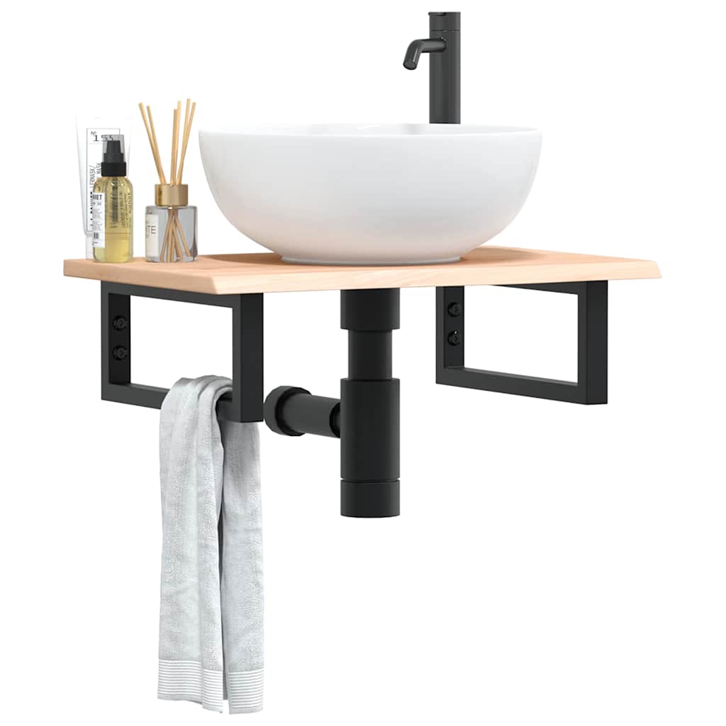 Basin Shelf Wall Mounted Steel and Solid Wood Oak