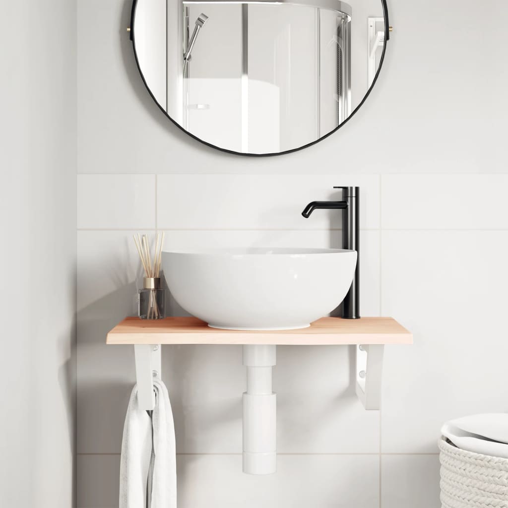 Basin Shelf Wall Mounted Steel and Solid Wood Oak