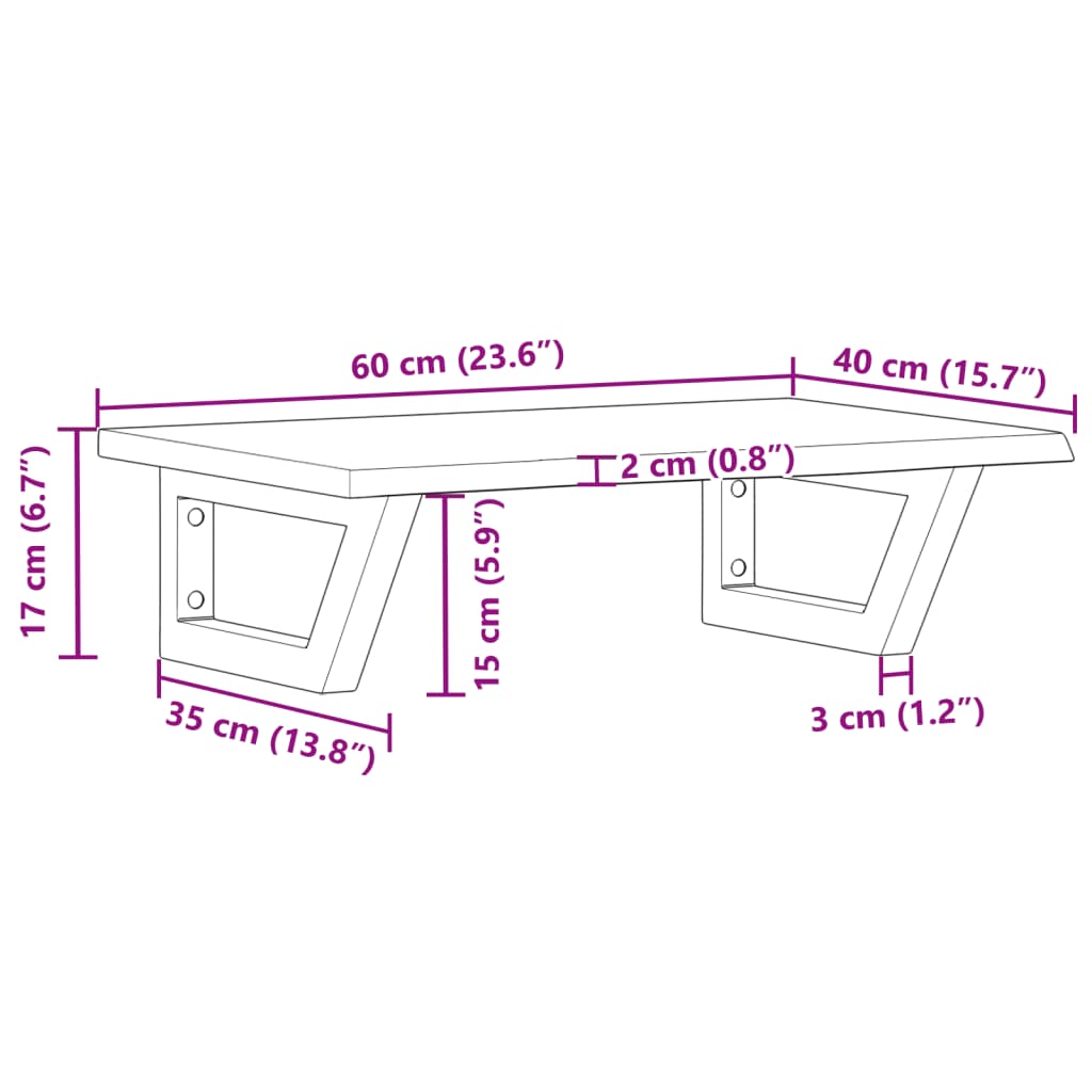 Basin Shelf Wall Mounted Steel and Solid Wood Oak