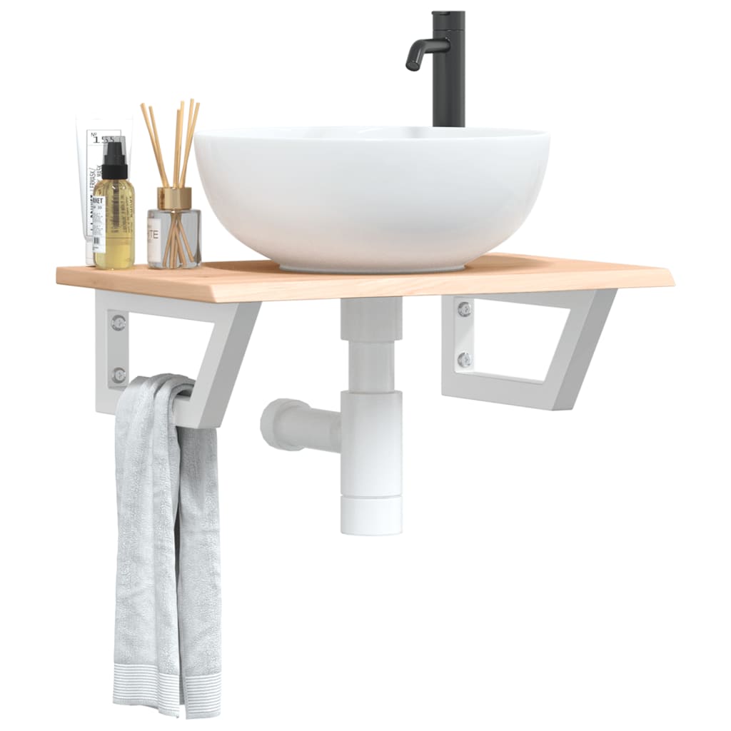 Basin Shelf Wall Mounted Steel and Solid Wood Oak