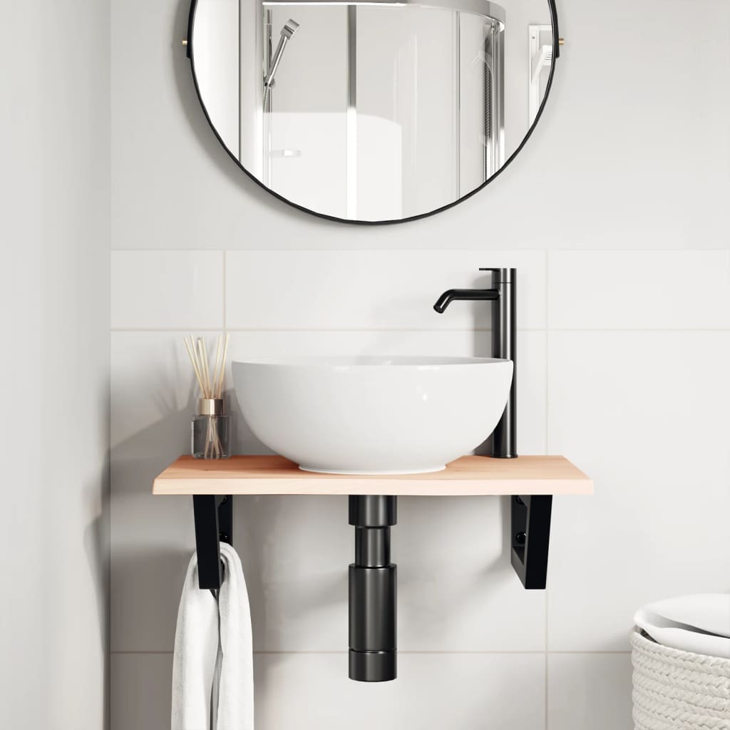 Basin Shelf Wall Mounted Steel and Solid Wood Oak