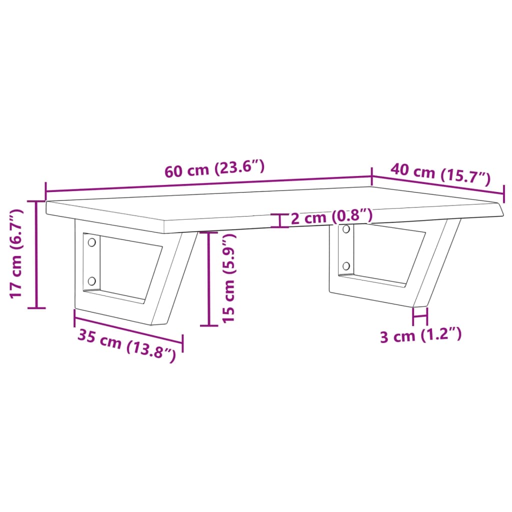 Basin Shelf Wall Mounted Steel and Solid Wood Oak