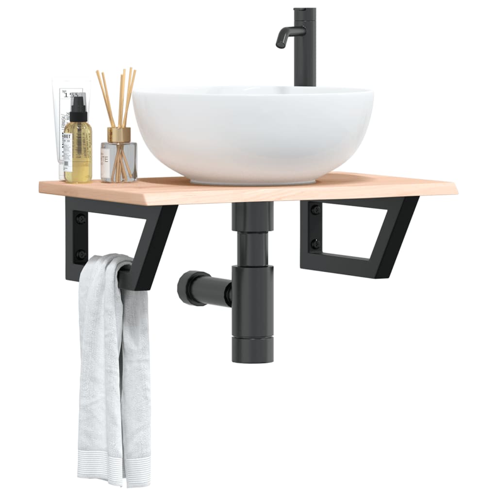 Basin Shelf Wall Mounted Steel and Solid Wood Oak