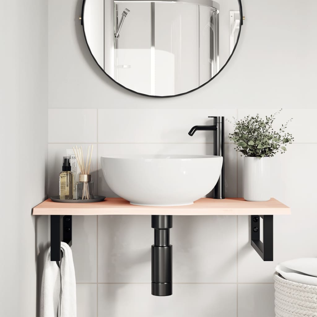 Basin Shelf Wall Mounted Steel and Solid Wood Oak