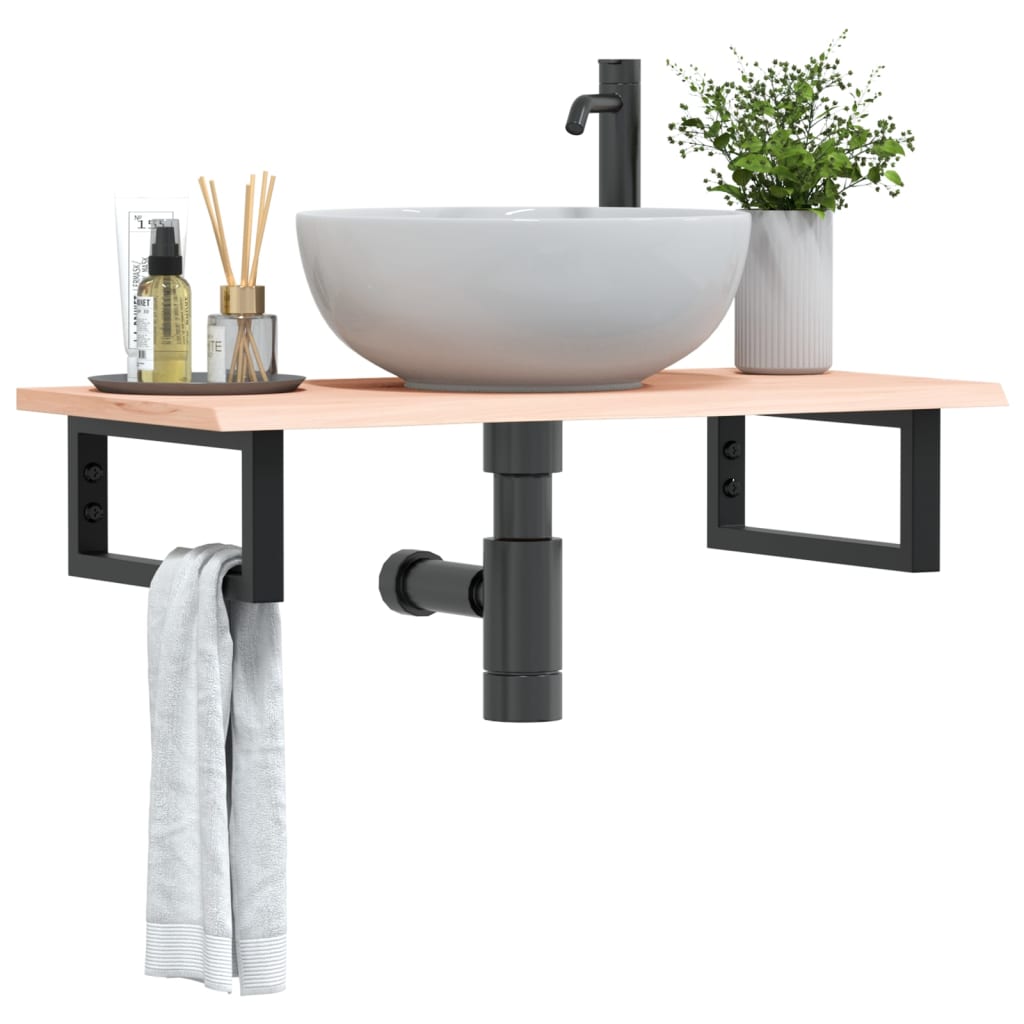 Basin Shelf Wall Mounted Steel and Solid Wood Oak