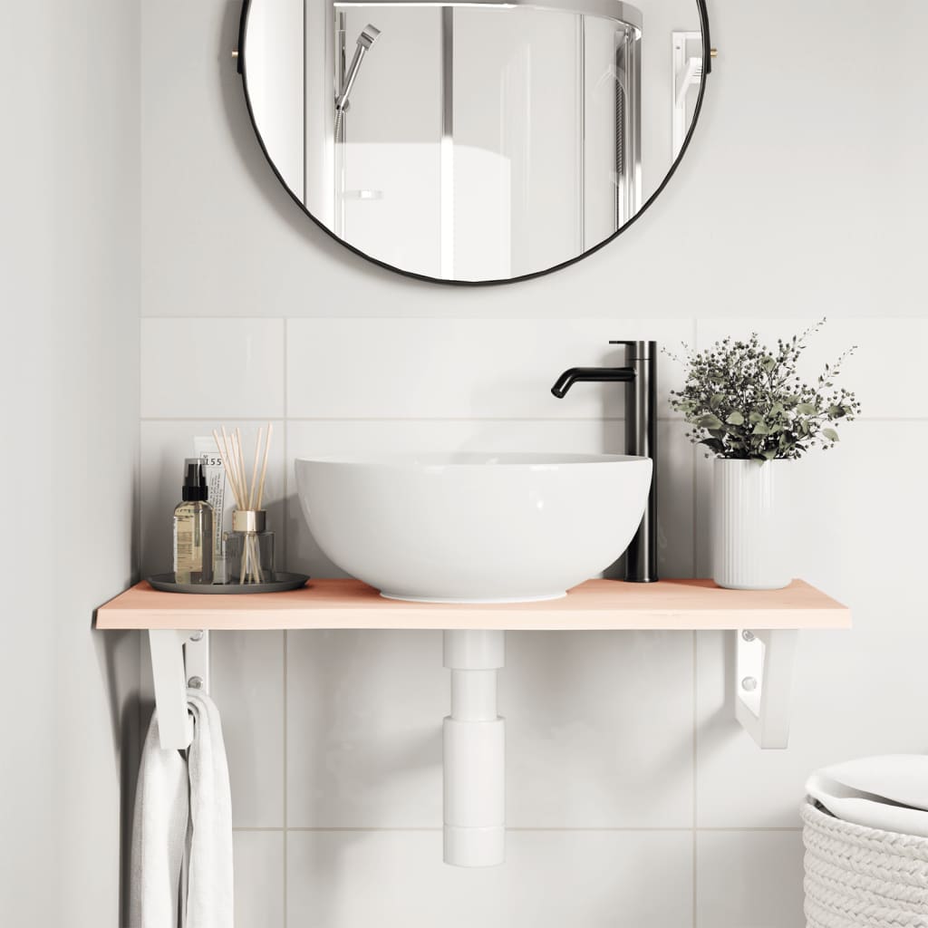 Basin Shelf Wall Mounted Steel and Solid Wood Oak