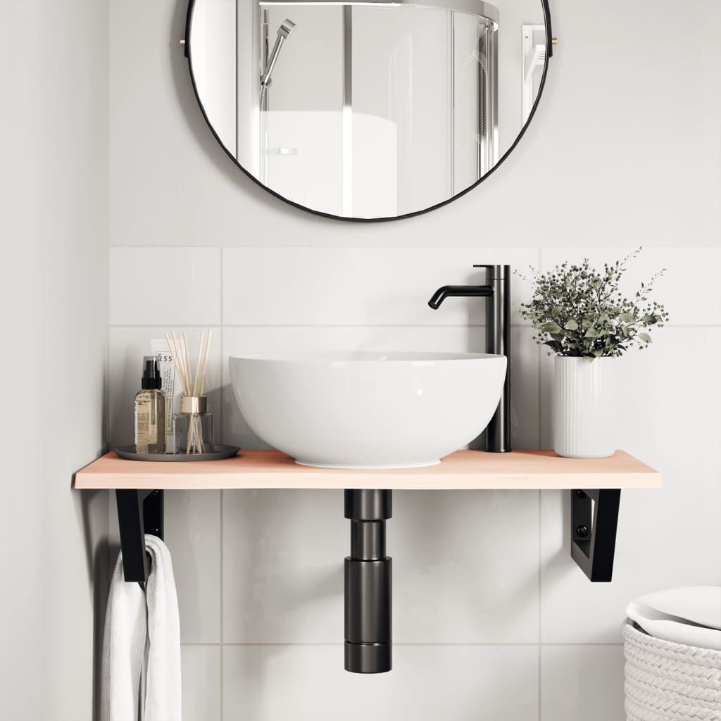 Basin Shelf Wall Mounted Steel and Solid Wood Oak