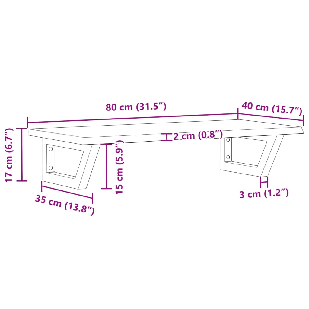 Basin Shelf Wall Mounted Steel and Solid Wood Oak