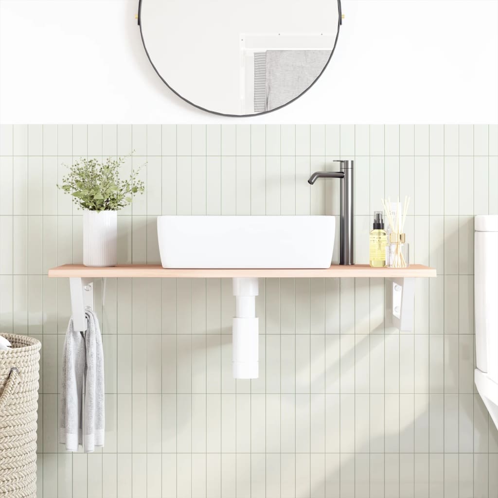 Basin Shelf Wall Mounted Steel and Solid Wood Oak