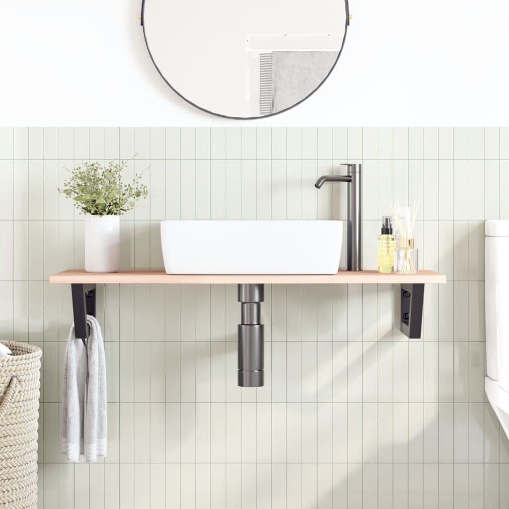 Basin Shelf Wall Mounted Steel and Solid Wood Oak