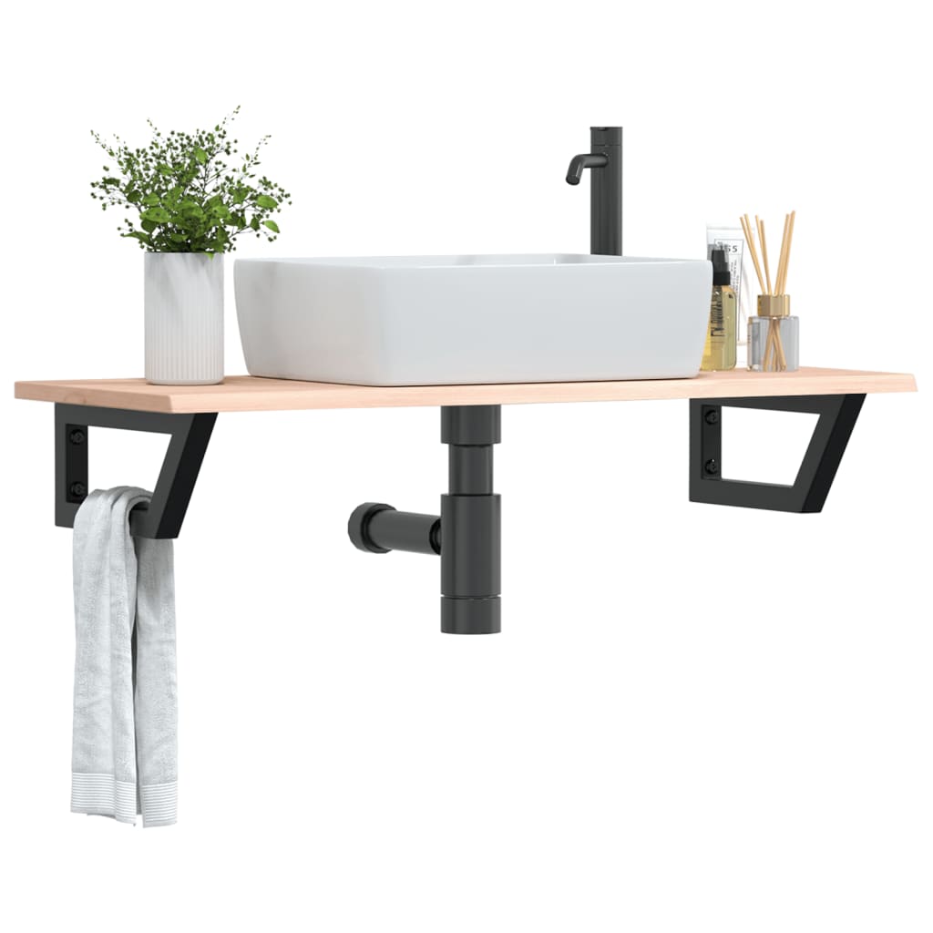 Basin Shelf Wall Mounted Steel and Solid Wood Oak