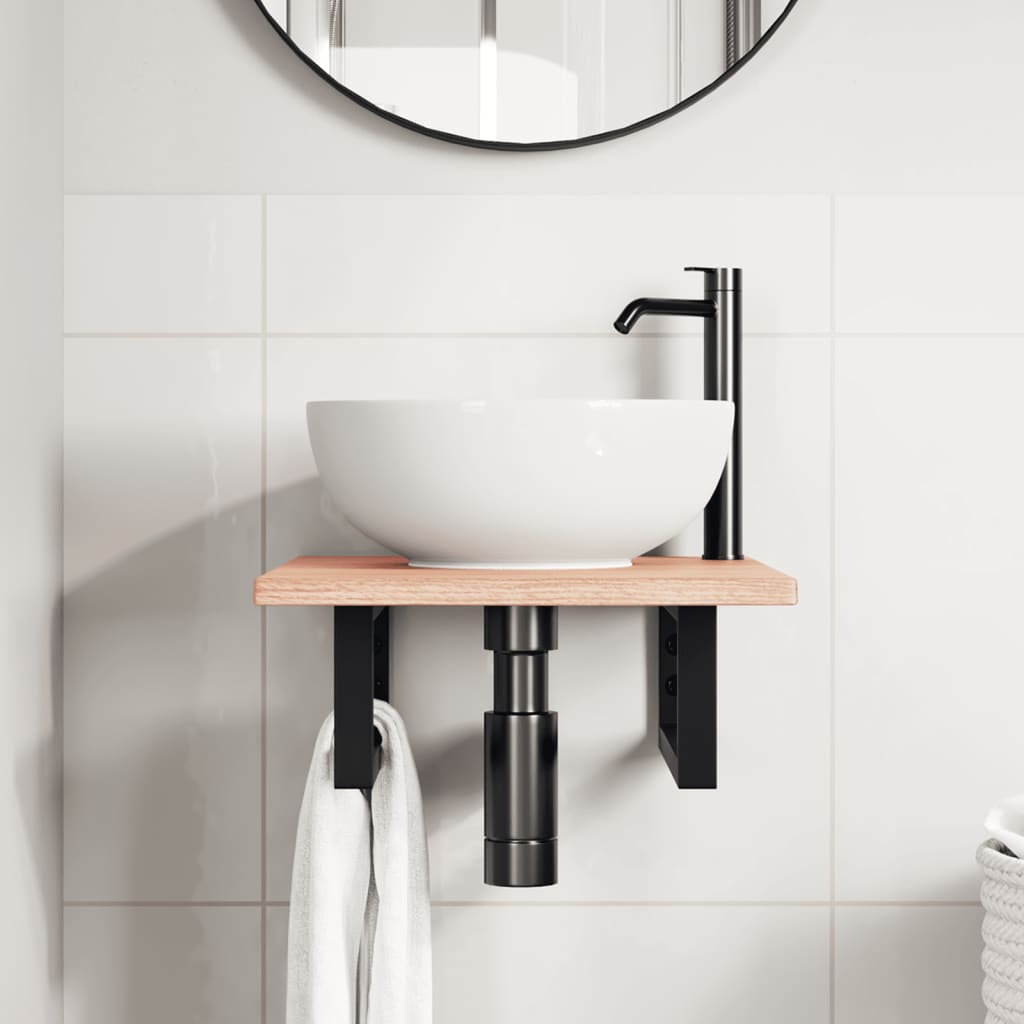 Basin Shelf Wall Mounted Steel and Solid Wood Oak