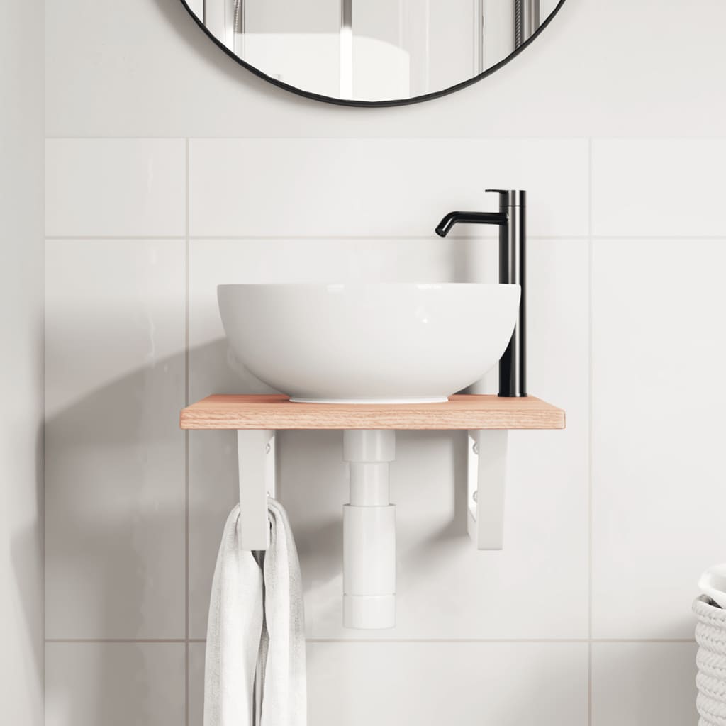Basin Shelf Wall Mounted Steel and Solid Wood Oak
