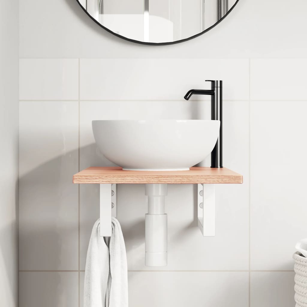 Basin Shelf Wall Mounted Steel and Solid Wood Oak