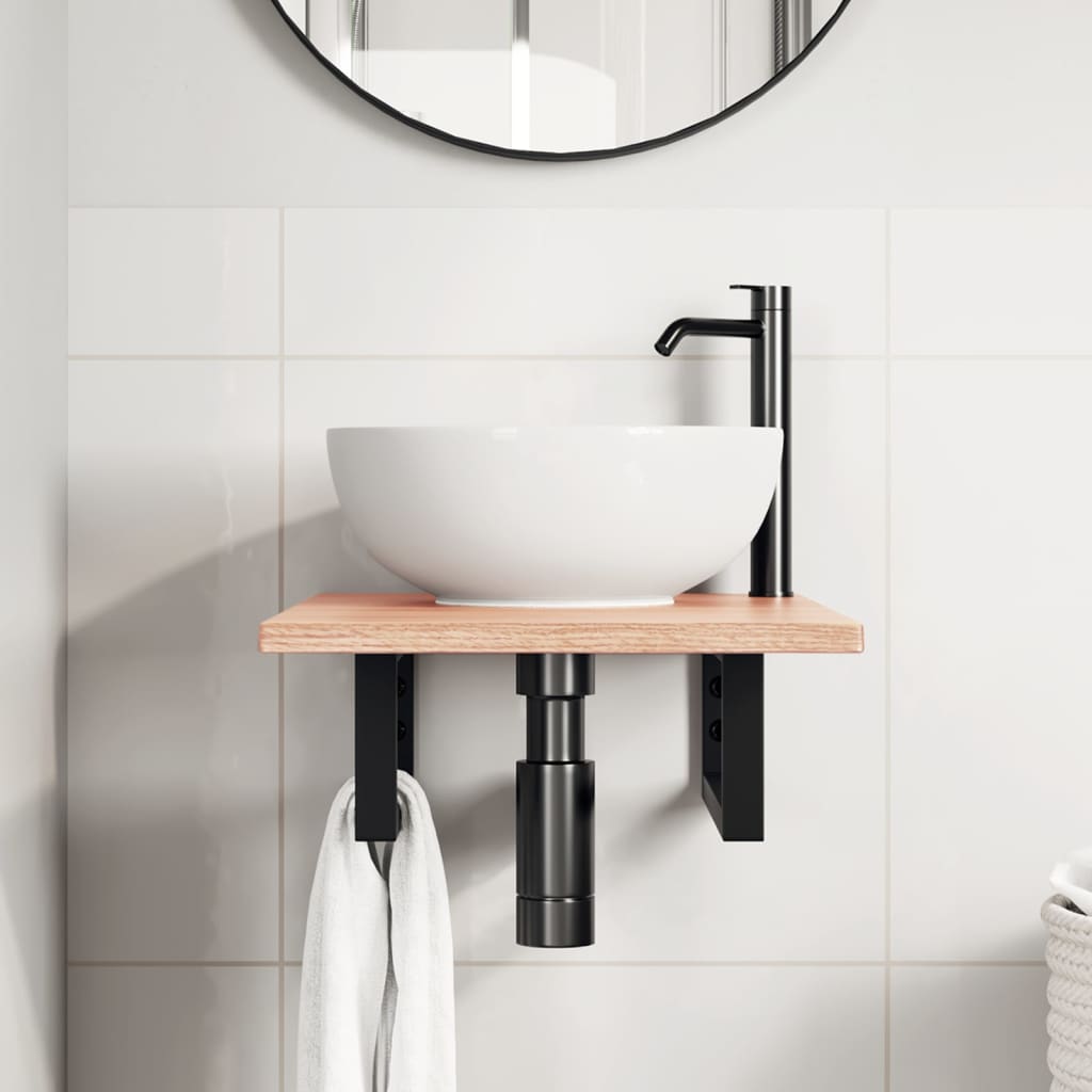 Basin Shelf Wall Mounted Steel and Solid Wood Oak