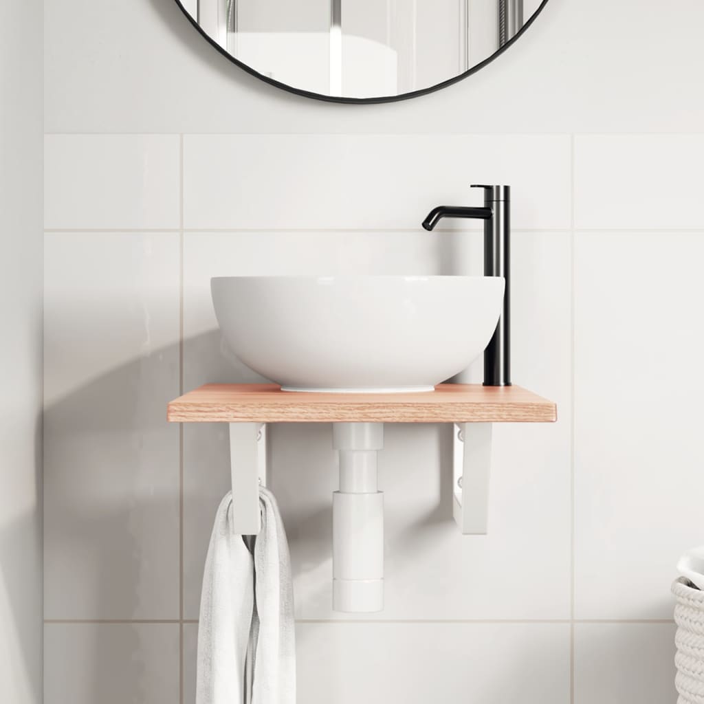 Basin Shelf Wall Mounted Steel and Solid Wood Oak