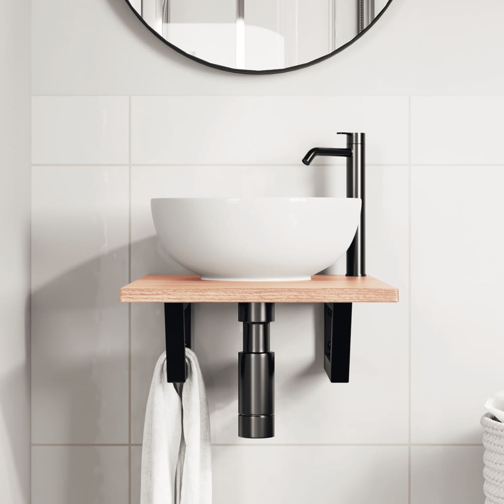 Basin Shelf Wall Mounted Steel and Solid Wood Oak