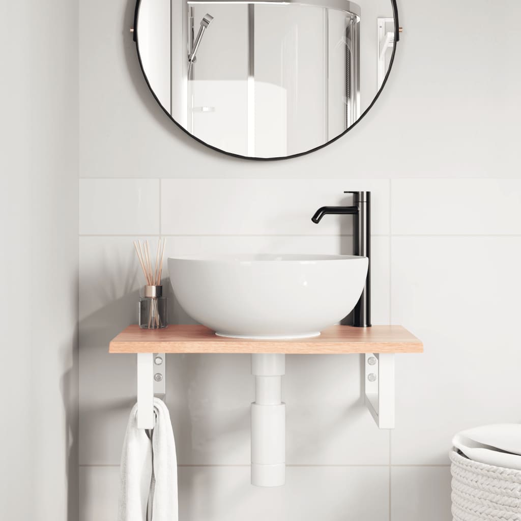 Basin Shelf Wall Mounted Steel and Solid Wood Oak
