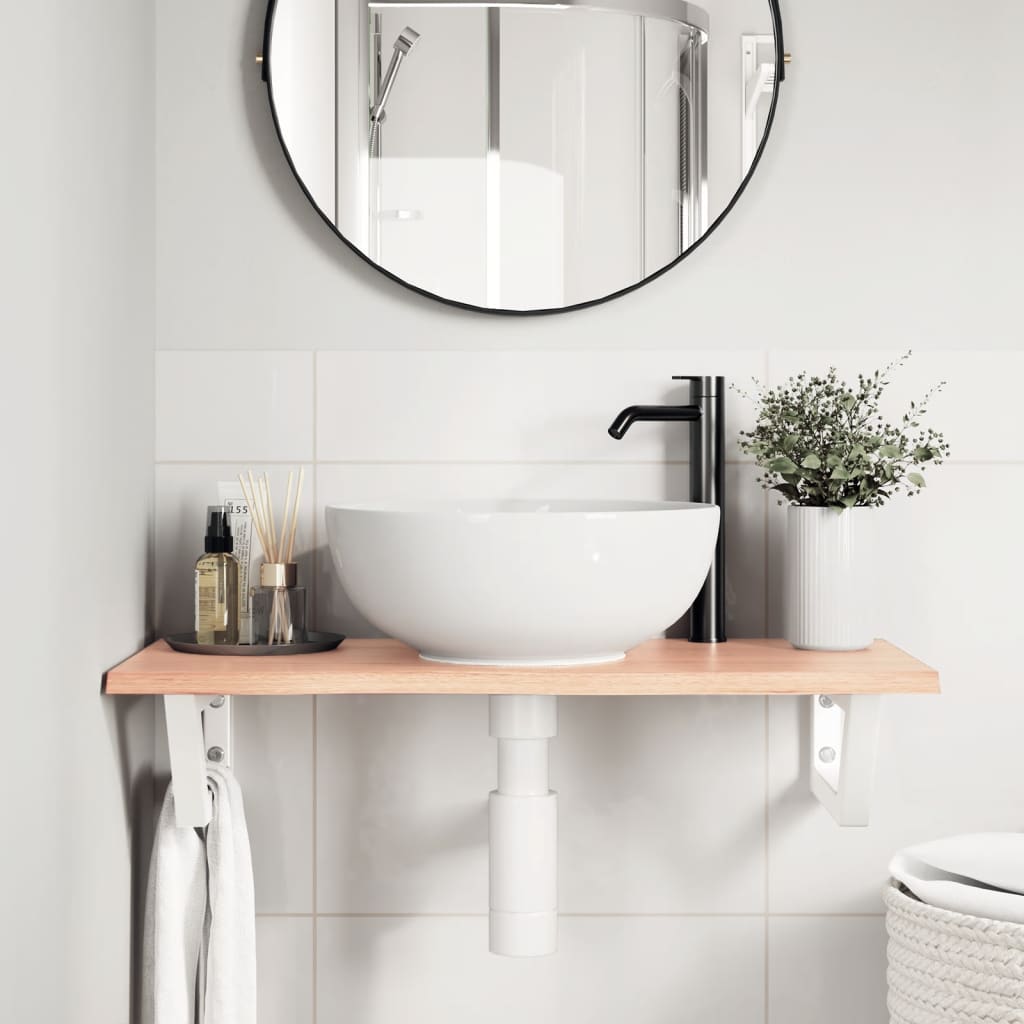 Basin Shelf Wall Mounted Steel and Solid Wood Oak