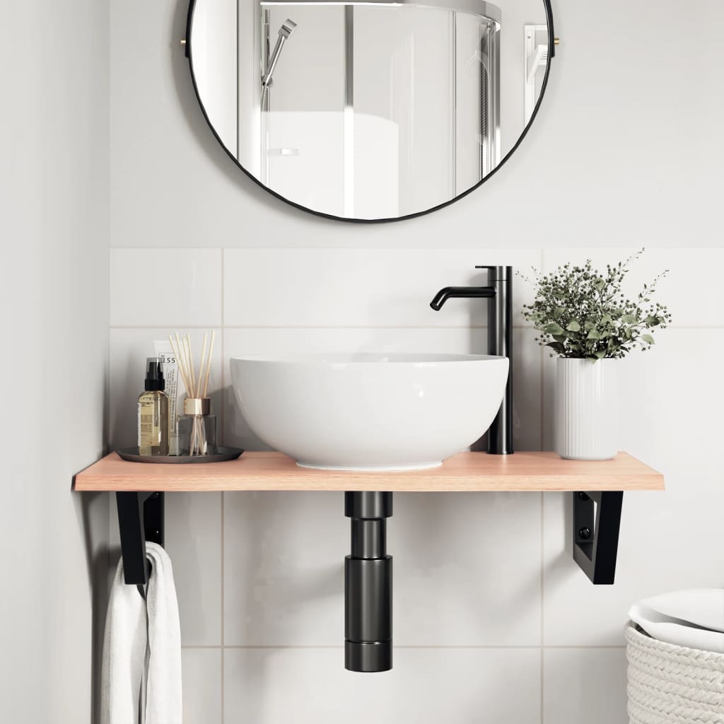 Basin Shelf Wall Mounted Steel and Solid Wood Oak