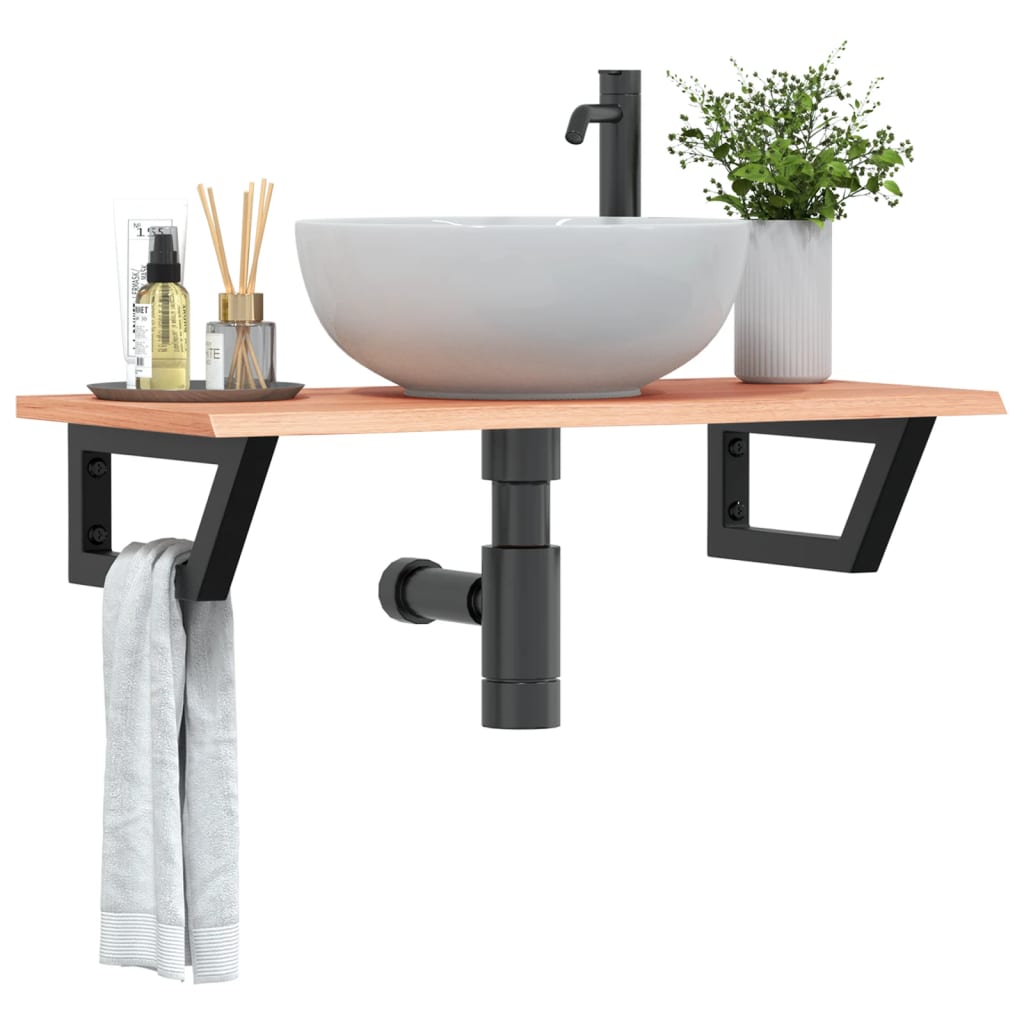 Basin Shelf Wall Mounted Steel and Solid Wood Oak