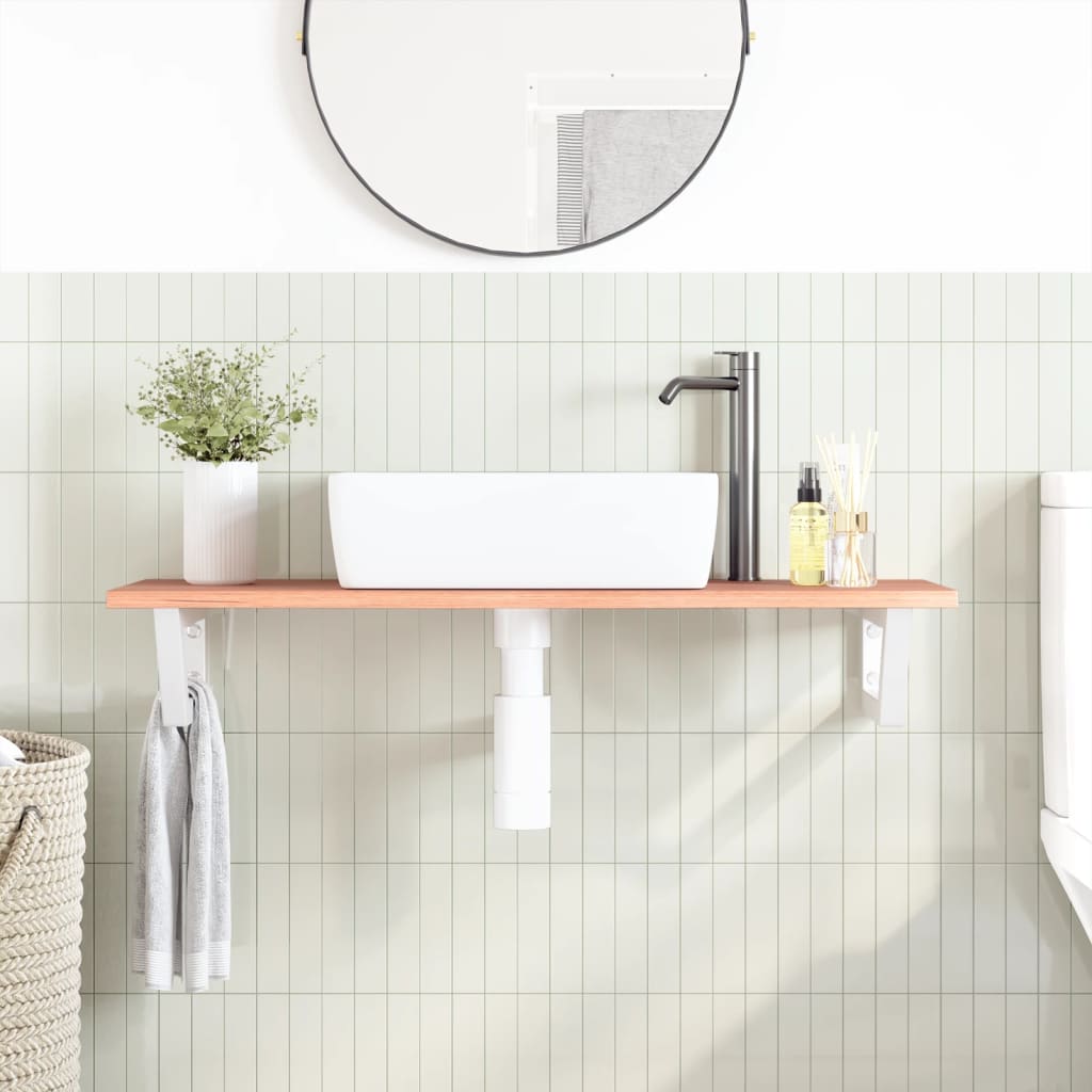 Basin Shelf Wall Mounted Steel and Solid Wood Oak