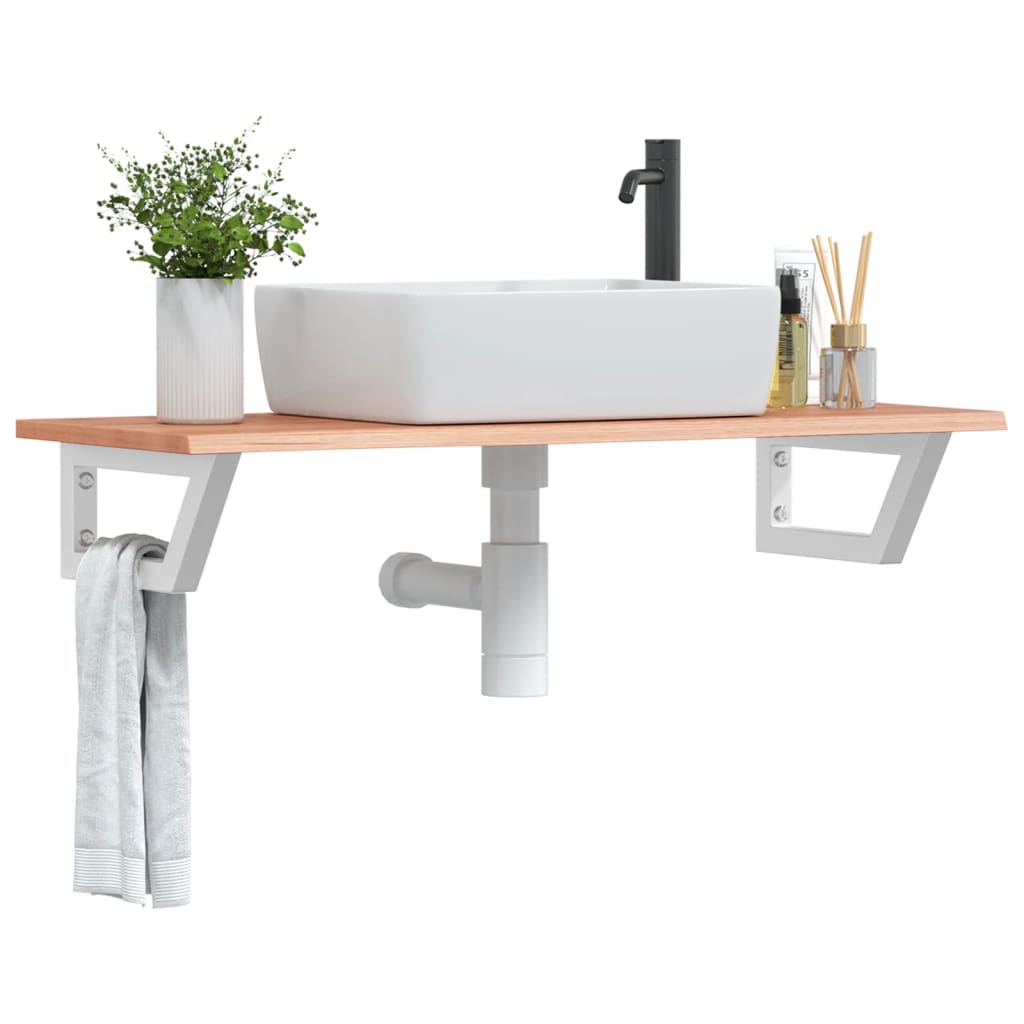 Basin Shelf Wall Mounted Steel and Solid Wood Oak