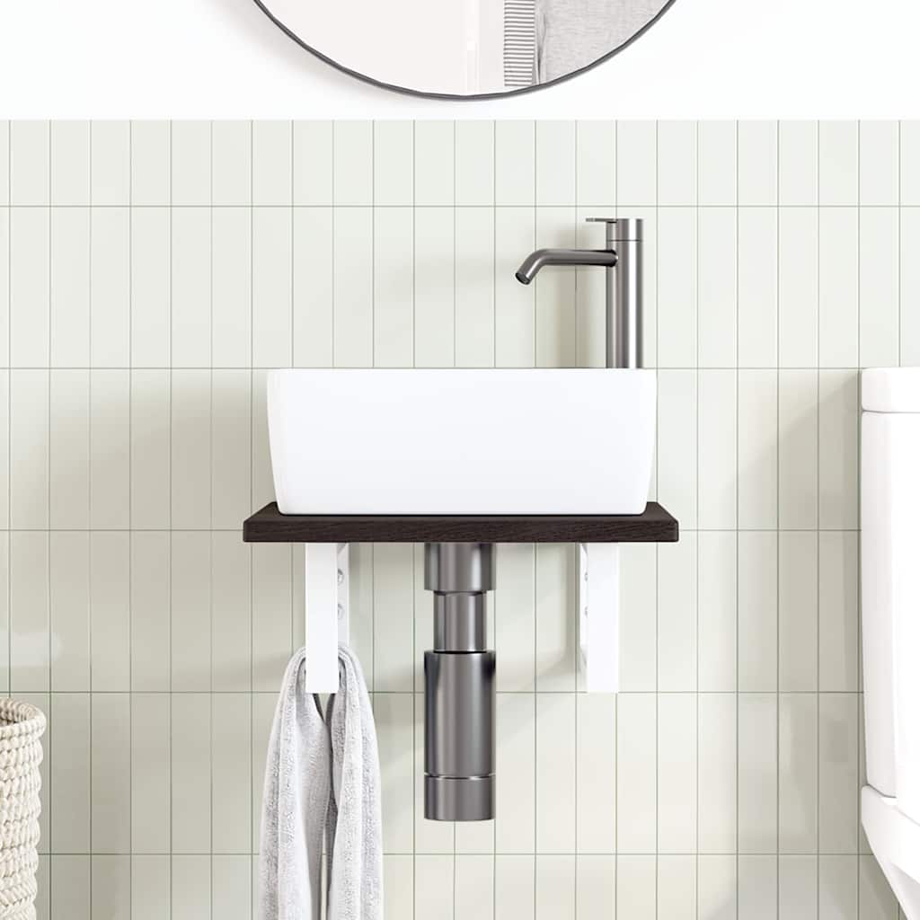 Basin Shelf Wall Mounted Steel and Solid Wood Oak