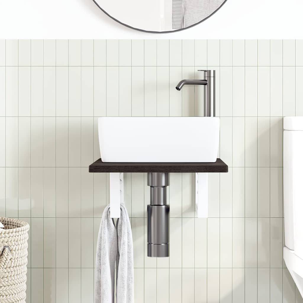 Basin Shelf Wall Mounted Steel and Solid Wood Oak