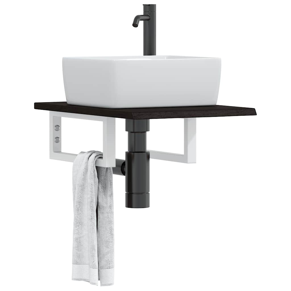 Basin Shelf Wall Mounted Steel and Solid Wood Oak