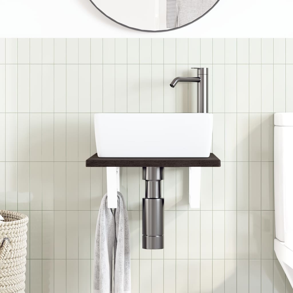 Basin Shelf Wall Mounted Steel and Solid Wood Oak