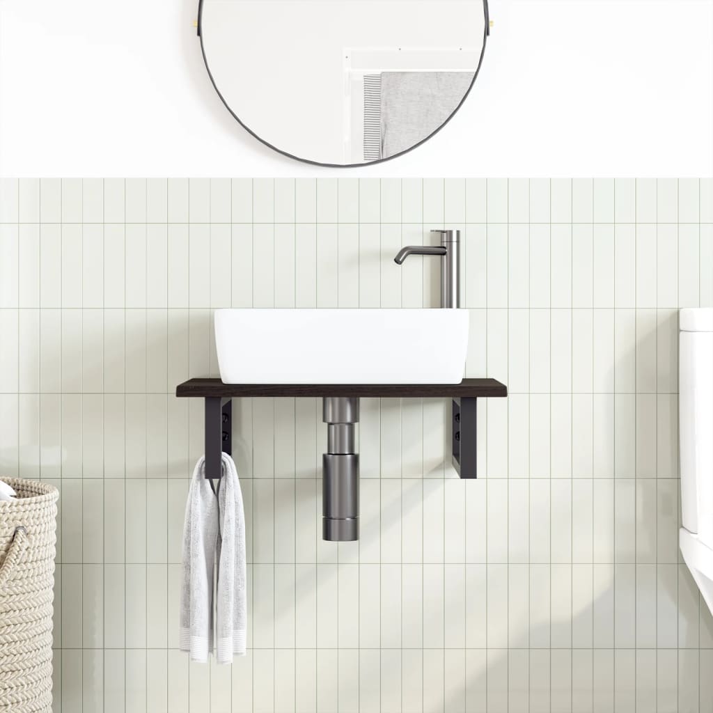 Basin Shelf Wall Mounted Steel and Solid Wood Oak