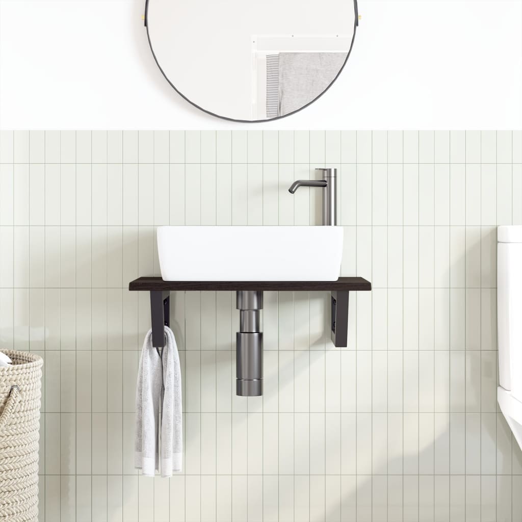 Basin Shelf Wall Mounted Steel and Solid Wood Oak
