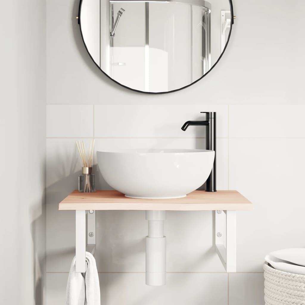 Basin Shelf Wall Mounted Steel and Solid Wood Oak