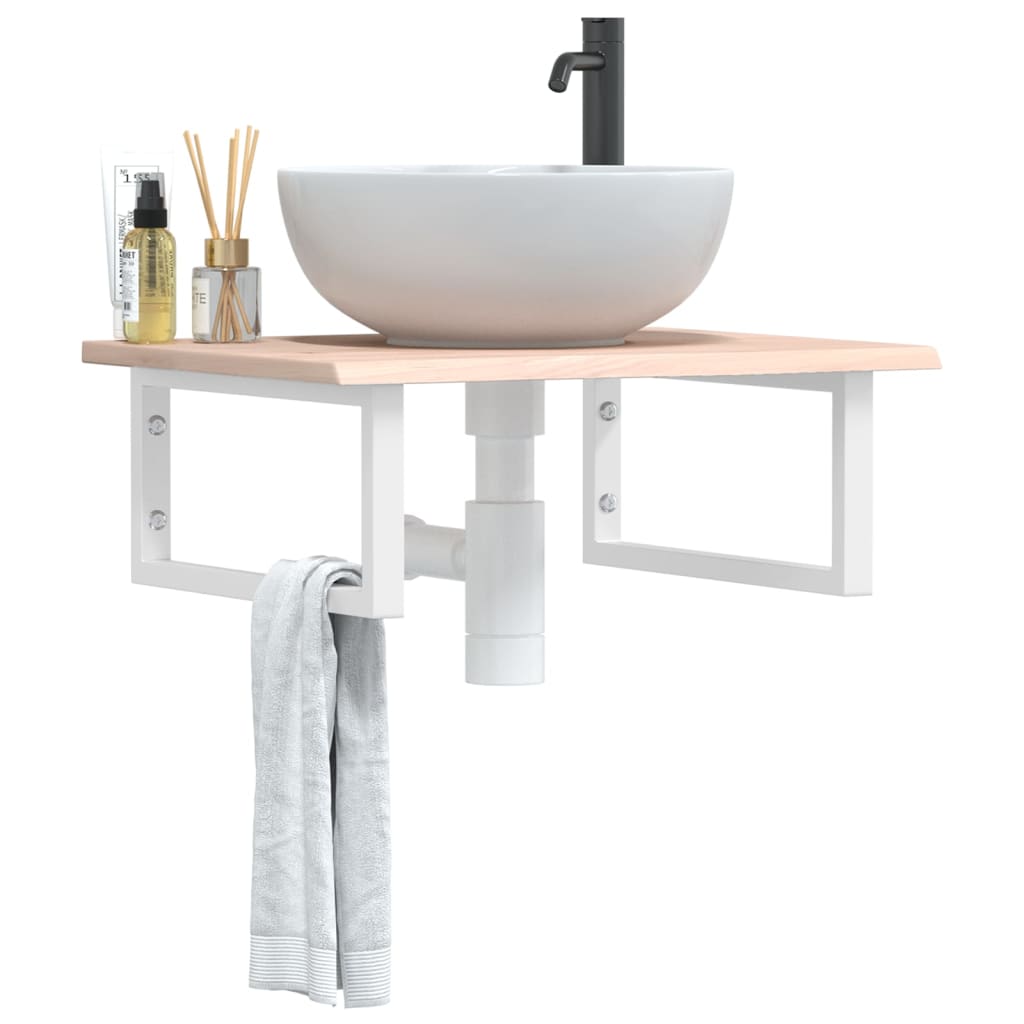 Basin Shelf Wall Mounted Steel and Solid Wood Oak