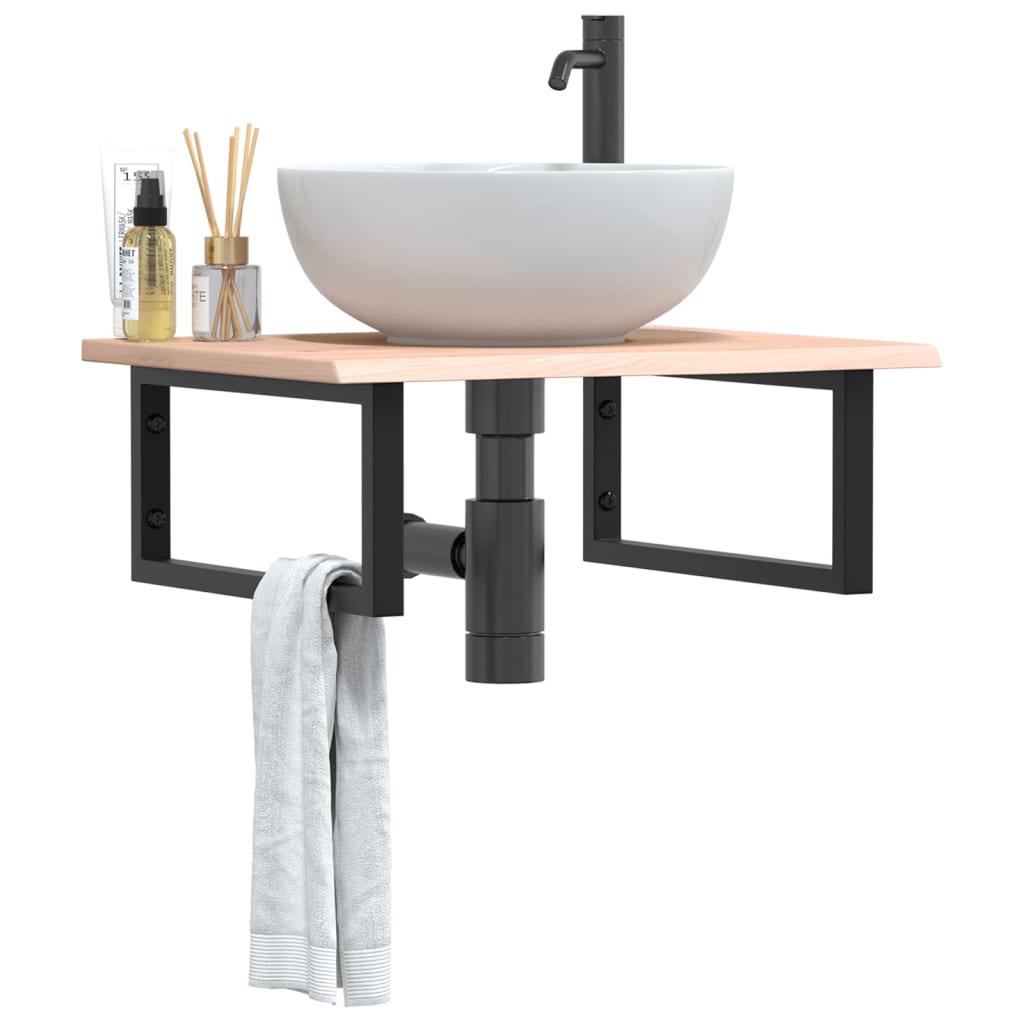 Basin Shelf Wall Mounted Steel and Solid Wood Oak