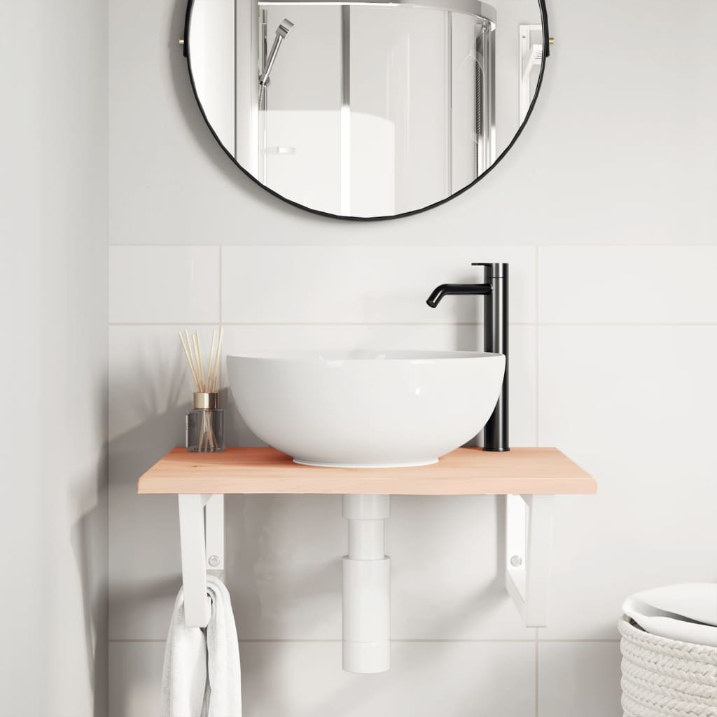 Basin Shelf Wall Mounted Steel and Solid Wood Oak