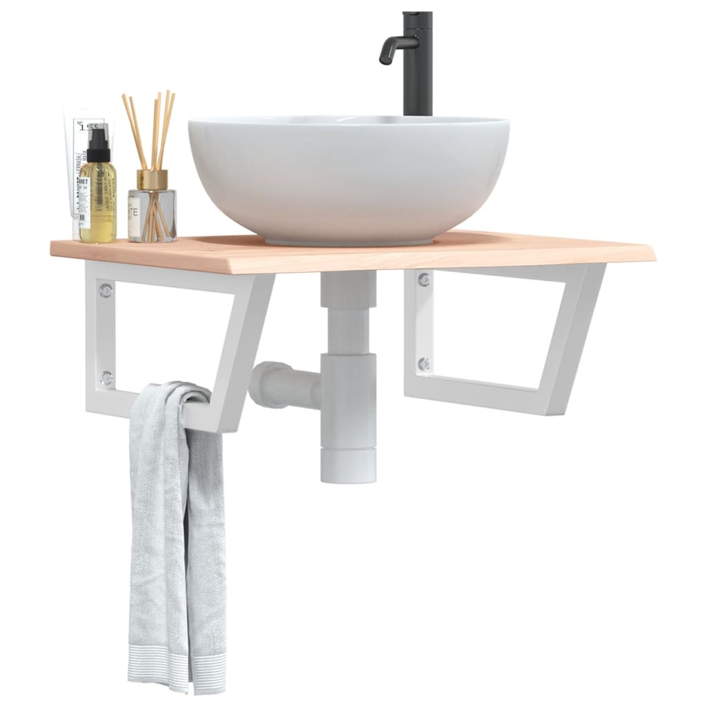 Basin Shelf Wall Mounted Steel and Solid Wood Oak