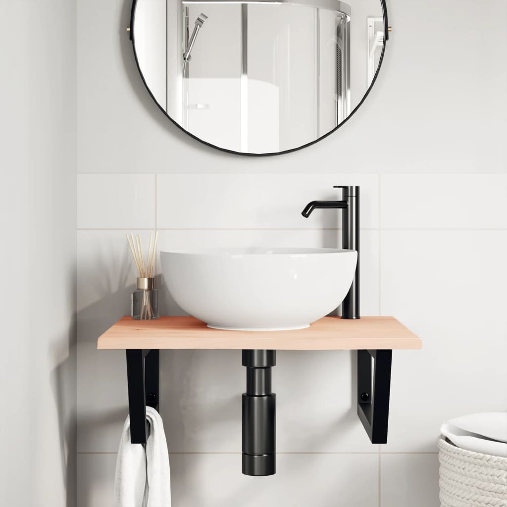 Basin Shelf Wall Mounted Steel and Solid Wood Oak