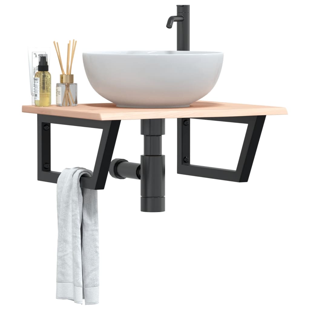 Basin Shelf Wall Mounted Steel and Solid Wood Oak