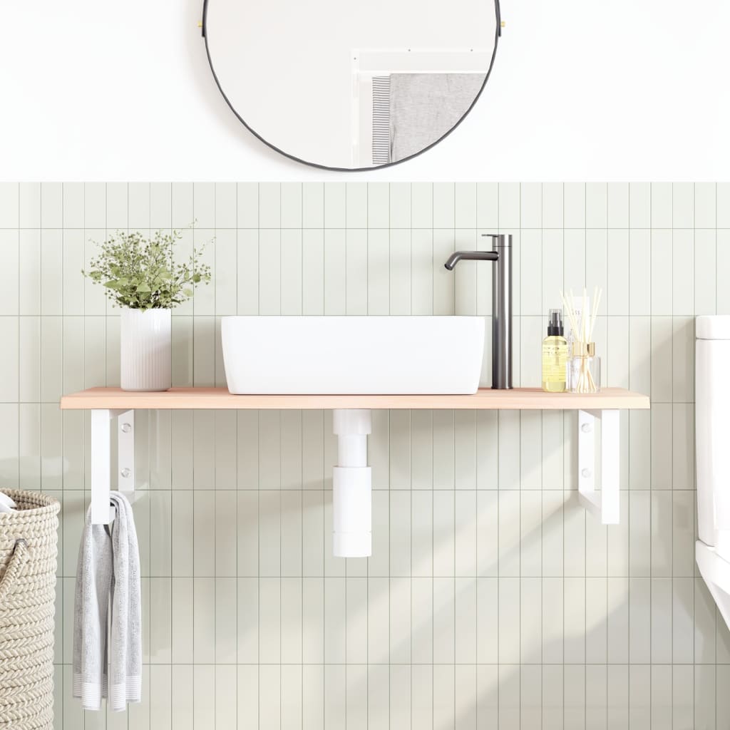Basin Shelf Wall Mounted Steel and Solid Wood Oak